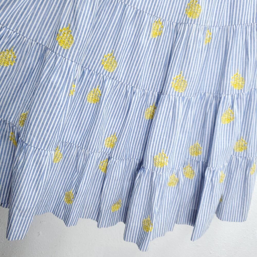 J. CREW Pinapple Embroidered Tiered Seersucker Pinstripe Lagenlook Midi Skirt - Picture 12 of 15